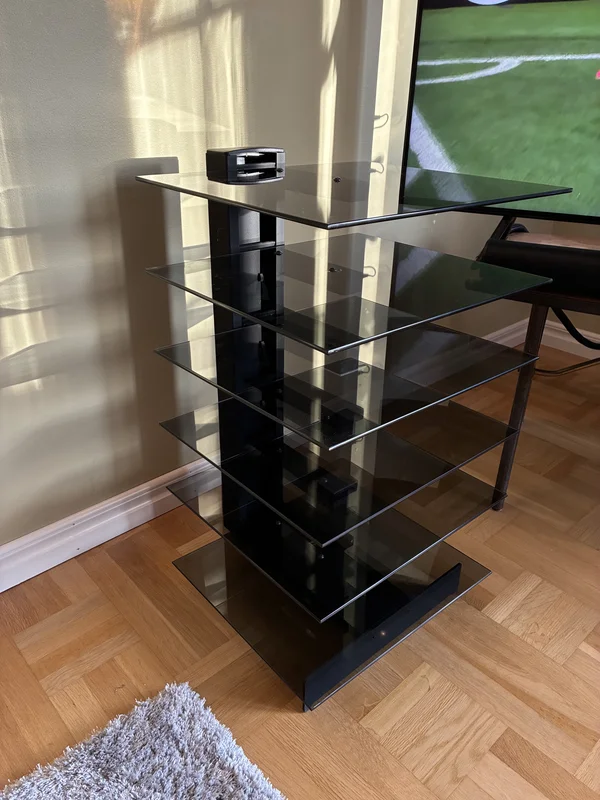 HiFi-b&auml;nk i metall och tonat glas - Bild 3 av 4
