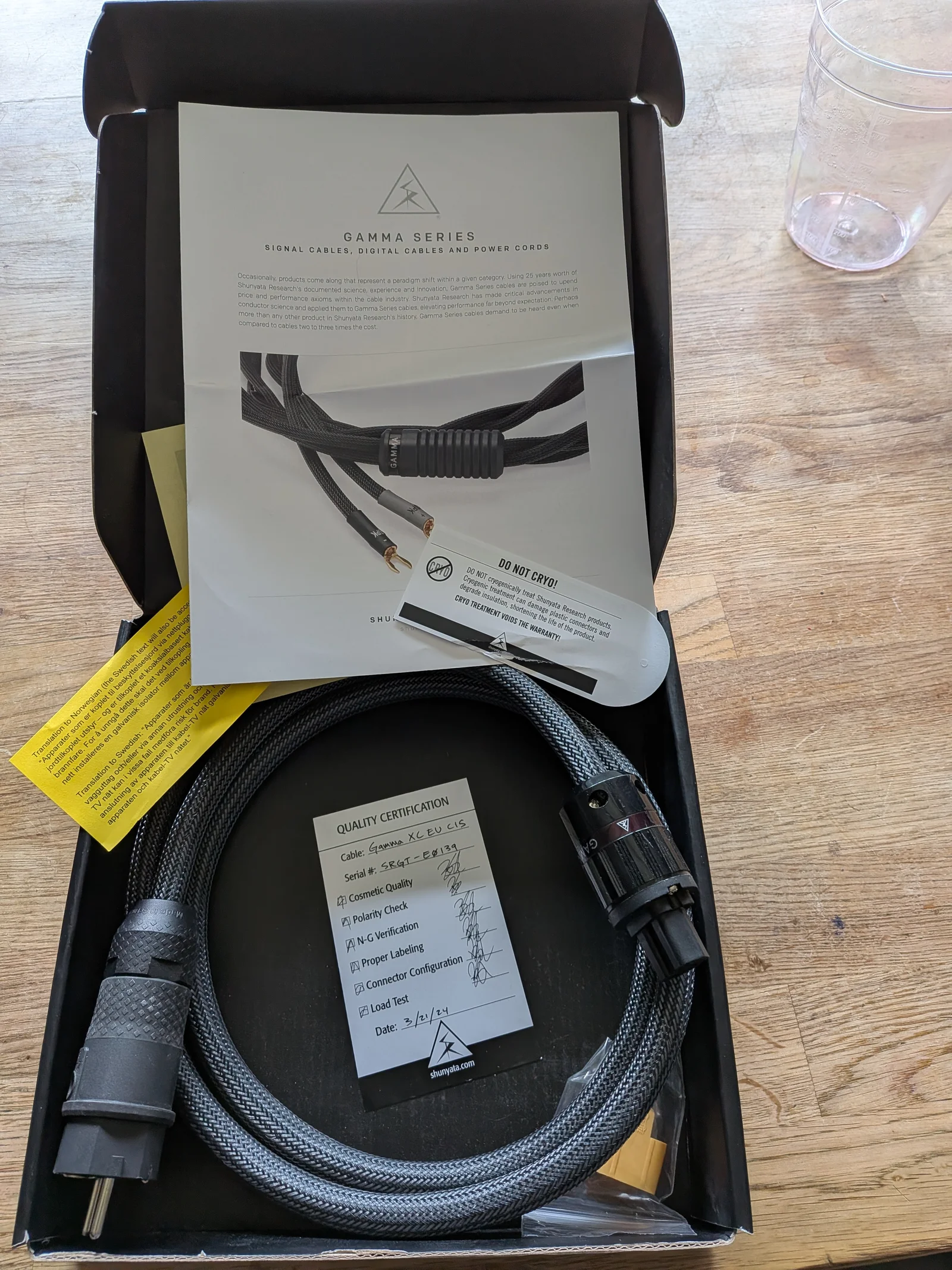Shunyata Gamma XC strömkabel
