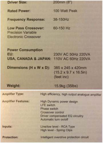 MISSION MS-8 &#34;Sub / Subwoofer&#34; (manual-kartong-spikes)