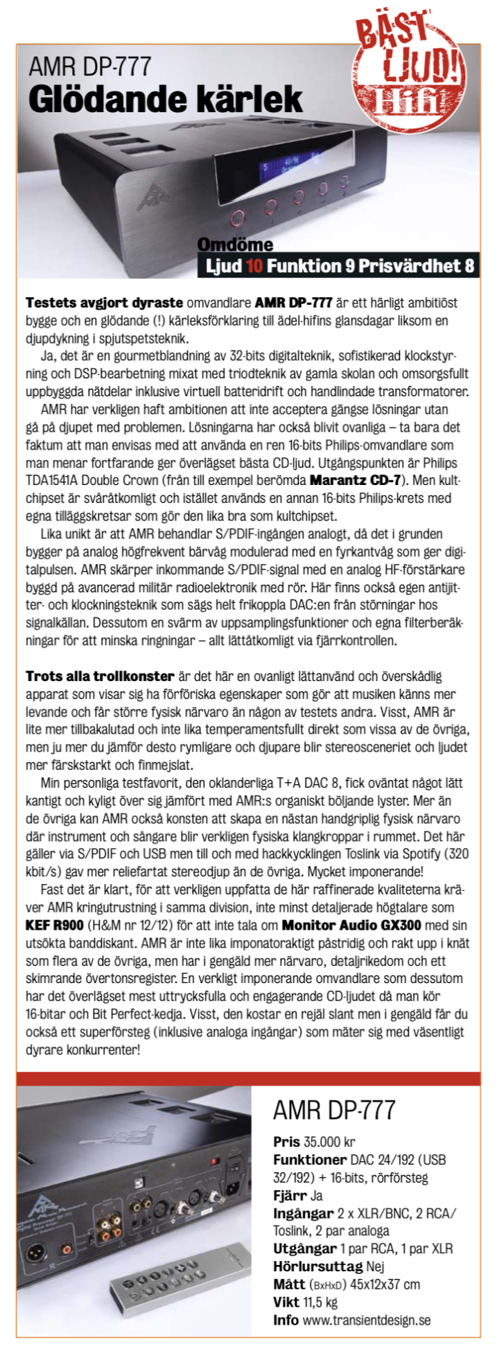AMR DP-777 DAC Black Edition ( Ny i Kartong! ) 