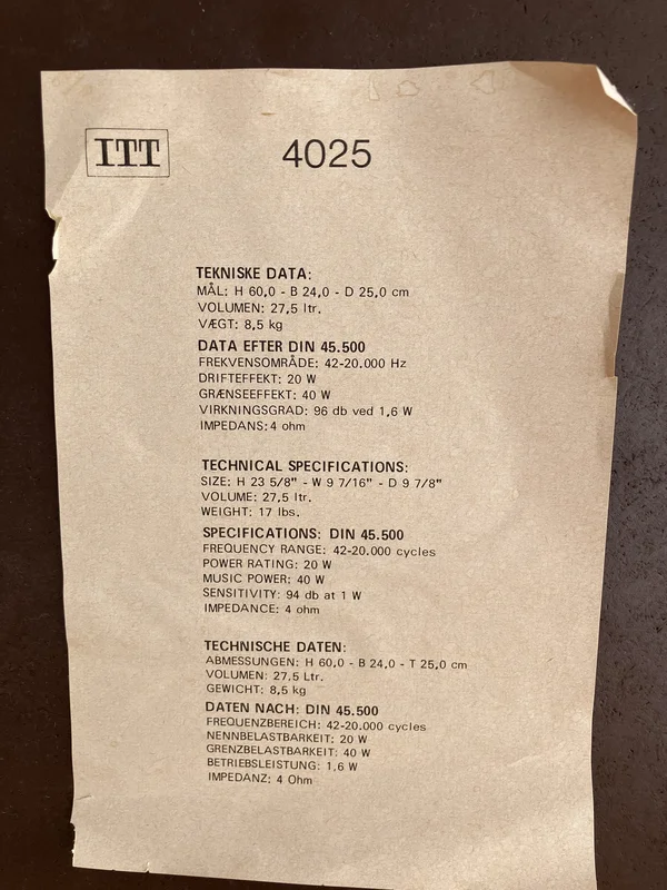 ITT 4025 vintagehögtalare ITT 4025 vintagehögtalare - Billede 4 af 6