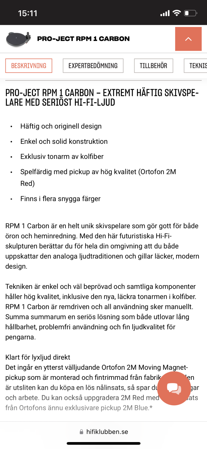 PRO-JECT RPM 1 CARBONhelt ny i oöppnad låda