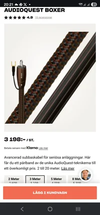 Audioquest Boxer 3m Subbaskabel