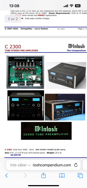 Mcintosh C2300 Försteg Rör