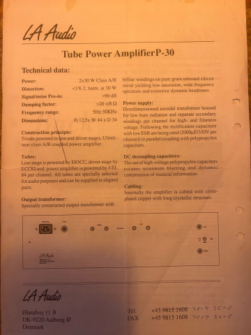 DANISH LA AUDIO TUBE PREAMP + LA AUDIO TUBEAMP MINT!