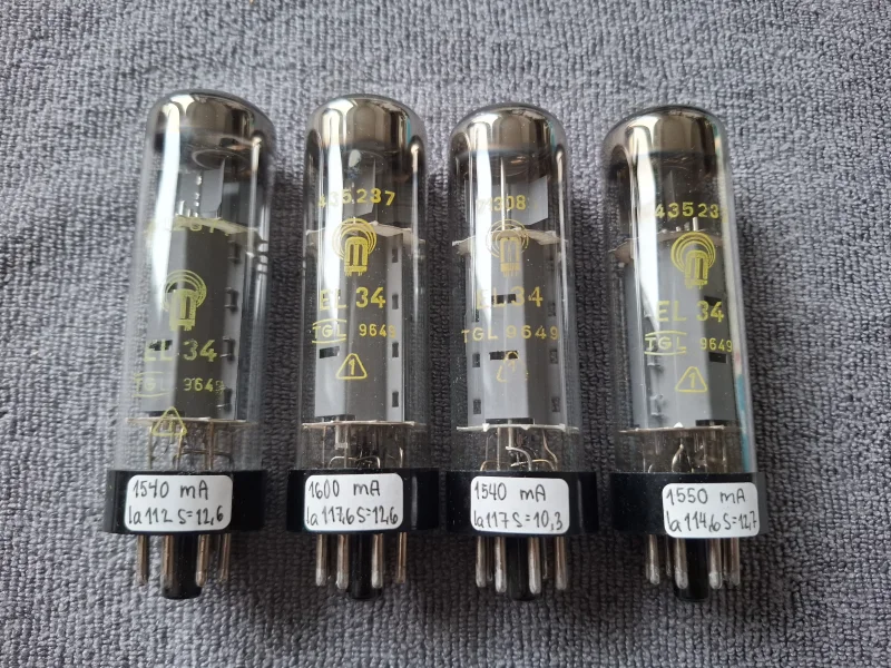 RFT EL34 6CA7 Thin Base O getter NOS Matchad kvartett RFT EL34 6CA7 Thin Base O getter NOS Matchad kvartett - Bild 1 av 8