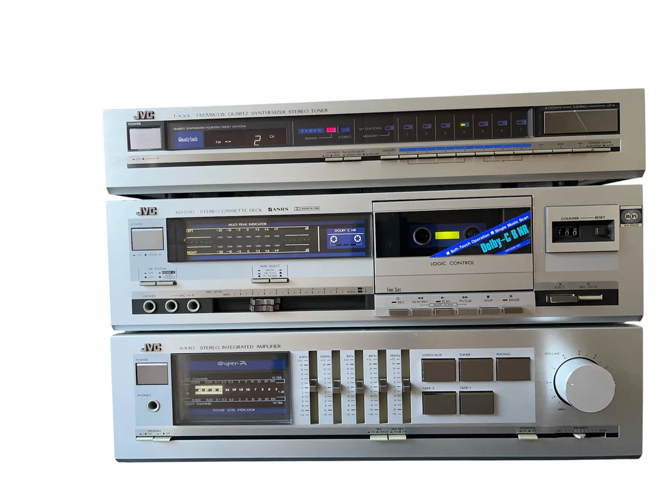 Genomgången vintage JVC HiFi-stapel (A-X40, KD-D30, T-X30L)