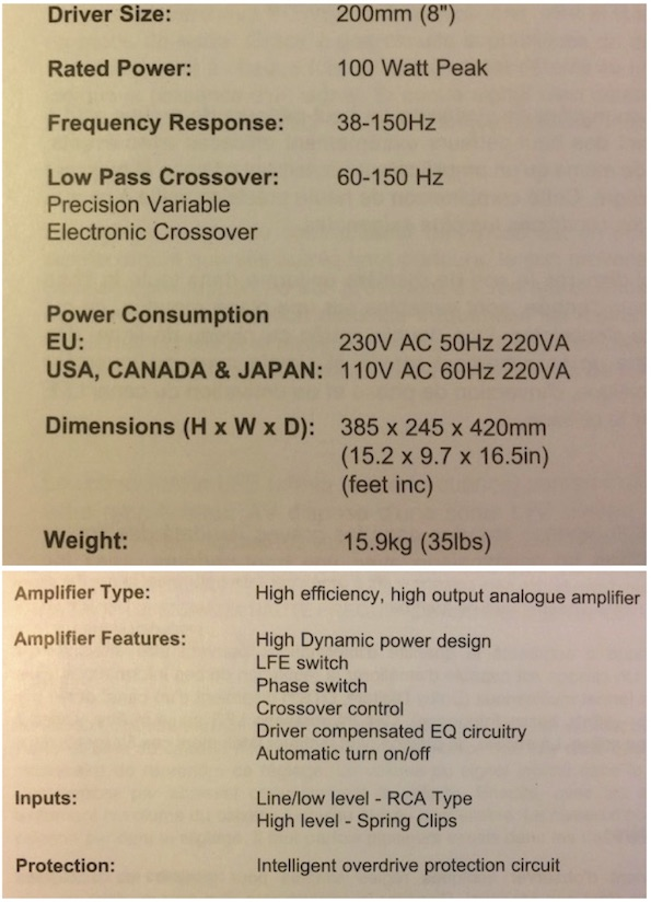 MISSION MS-8 &#34;Sub / Subwoofer&#34; (manual-kartong-spikes)
