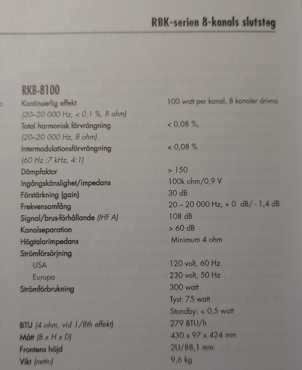 Rotel RKB-8100 8-kanals slutsteg - Bild 4 av 4