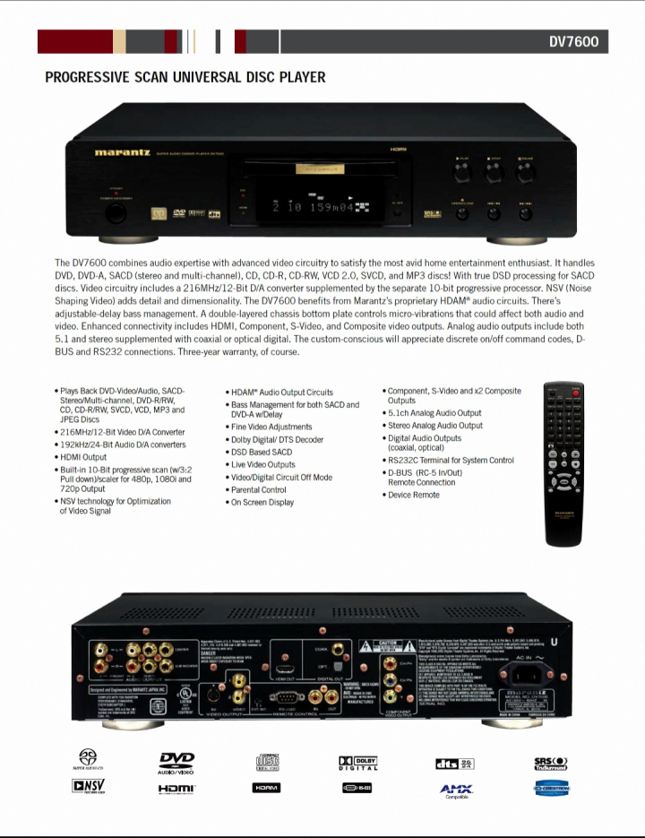 Marantz DV7600  DVD , DVD-Audio , SACD o CD 