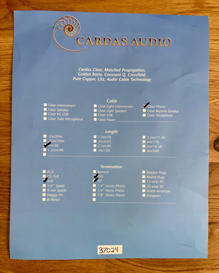 Begagnad Cardas Clear Phono, 1m - Vinklad DIN -> XLR