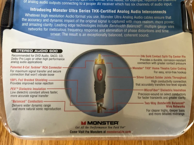 3 Par Monster THX Ultra 600 Stereo RCA Kablar 1m - Bild 7 av 8