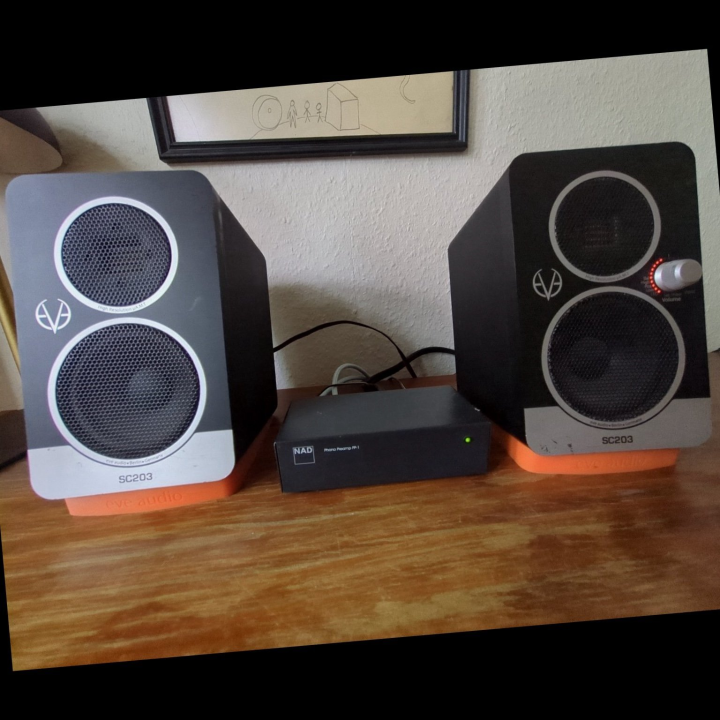 Pro-Ject Debut Carbon Turntable with Eve Audio Speakers and NAD Phono Preamp
