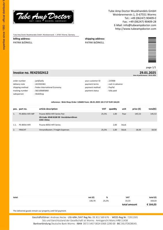 Matchat Par slutstegsr&ouml;r PSVANE 805 k&ouml;pta Januari 2025 TAD - Bild 1 av 4