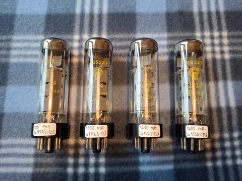 RFT EL34 6CA7 Thin Base O getter NOS Matchad kvartett RFT EL34 6CA7 Thin Base O getter NOS Matchad kvartett