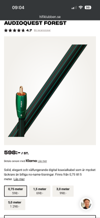 Audioquest forest koaxial digital kabel 0.75 m
