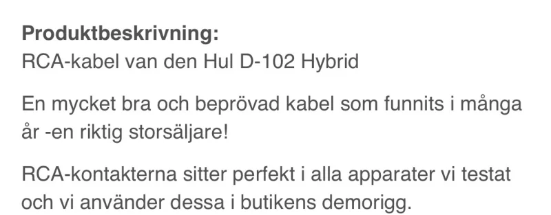 Van den Hul signalkablar RCA Van den Hul signalkablar RCA - Bild 2 av 2