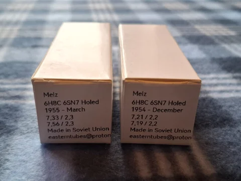 MELZ 6Н8С (6N8S / 6SN7) – NOS matchat par – Holed Plate...