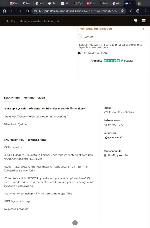 Oehlbach Fusion 4 h&ouml;gtalarkabel  3m Biamp gaffelkontakt. - Bild 6 av 6