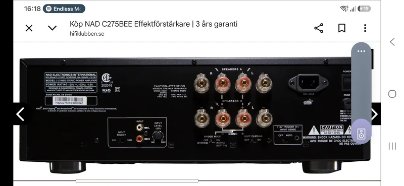 NAD C275BEE Slutsteg (2 x 150W) &ndash; Nyskick / Repfritt - Bild 3 av 3