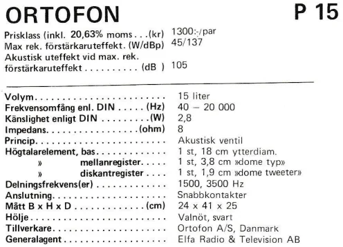 Ortofon P-15 H&ouml;gtalare - Bild 7 av 7