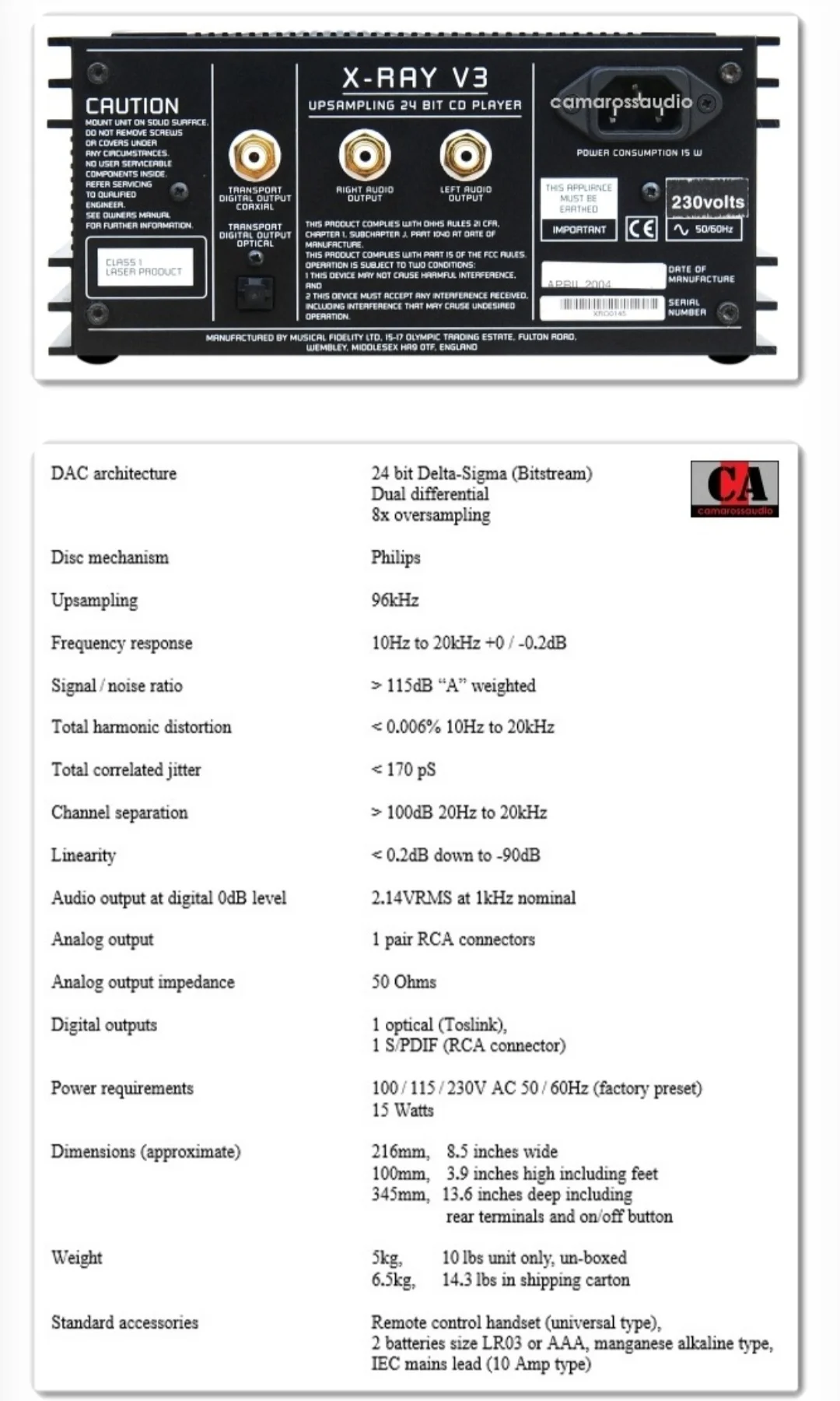 Musical Fidelity X 150 plus X ray v3 CD