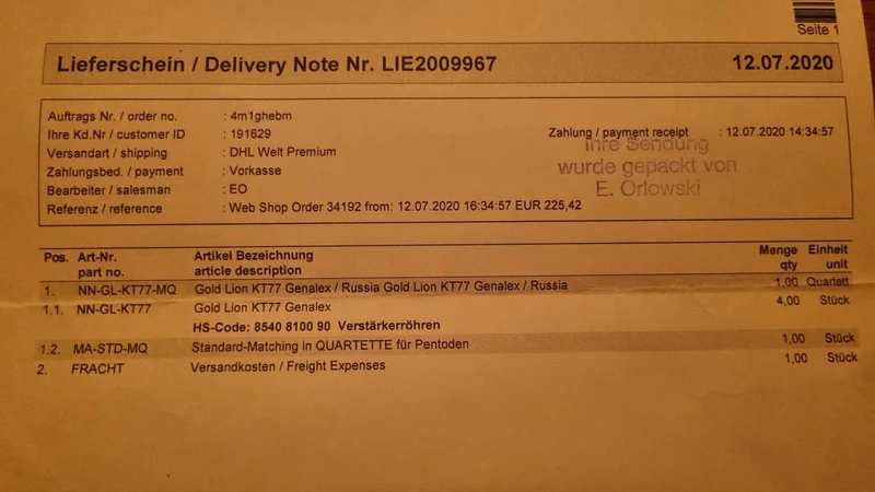 Genalex Gold Lion KT77, matchad kvartett - Bild 2 av 2