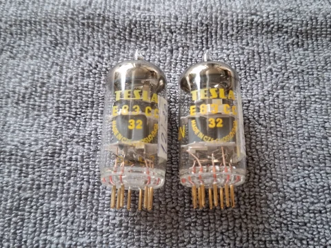 E83CC Tesla Gold (ECC83) NOS Yellow Print Gold Pins
