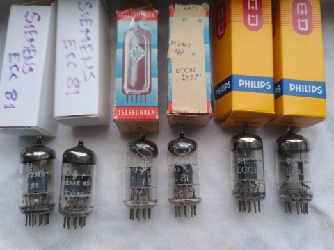 ECC81 (12AT7) -- Tre par: Siemens, Telefunken och Phili...