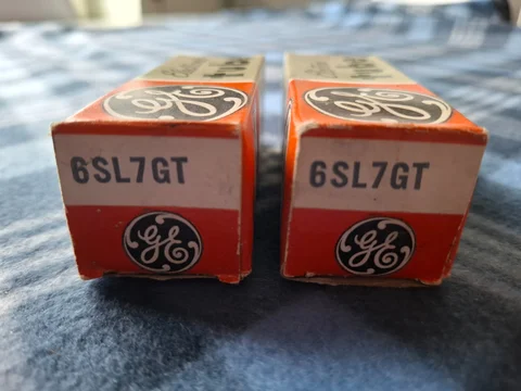 GE 6SL7GT &ndash; NOS Matchat Par &ndash; Nickel Plates &ndash; Side Getter &ndash; Originalkartonger